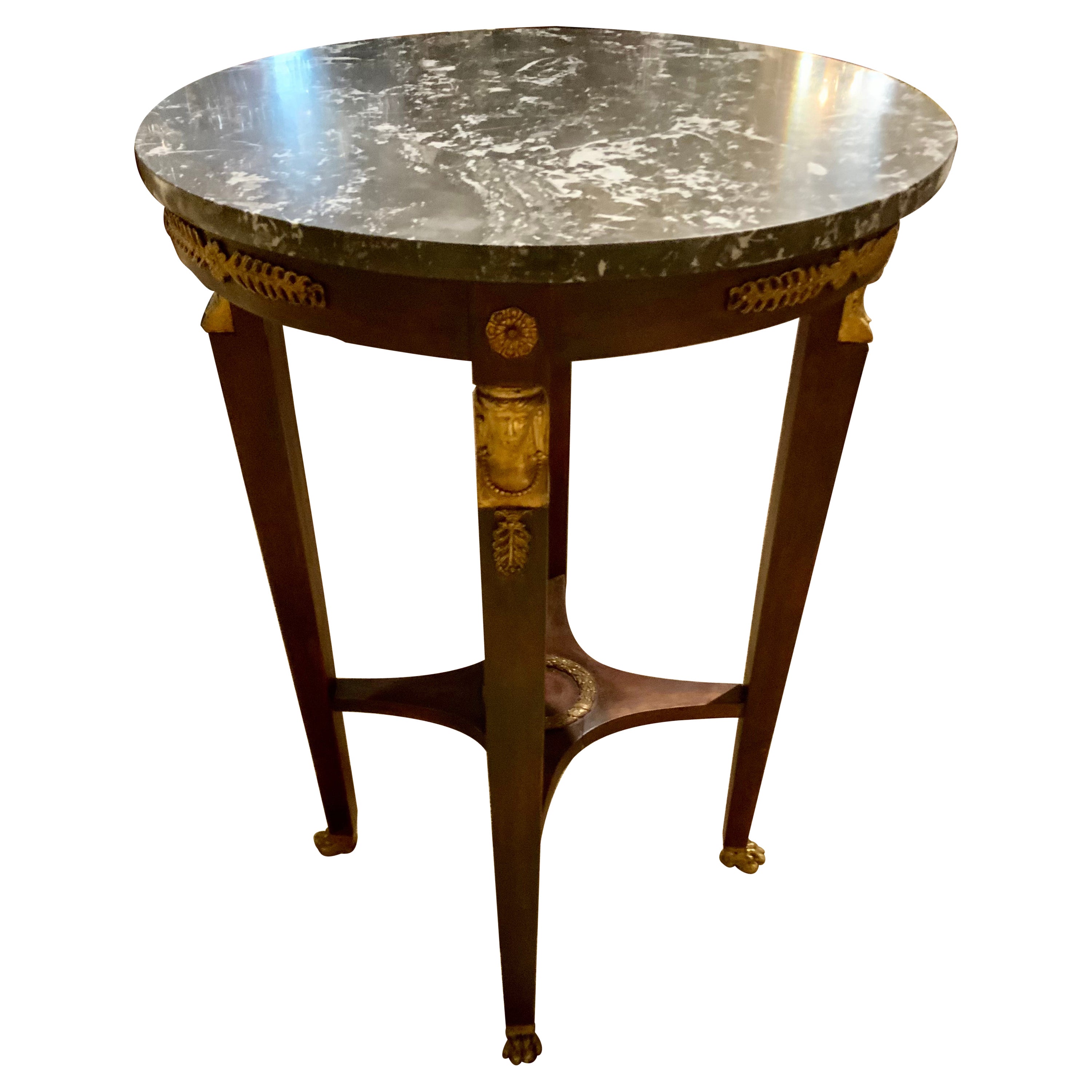 Table à plateau en marbre de style Empire français avec montures en bronze