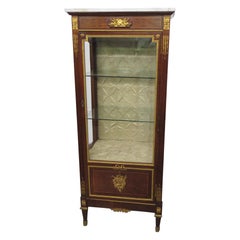 French Louis XVI Marble-Top China Cabinet Vitrine Manner of Sormani C1890