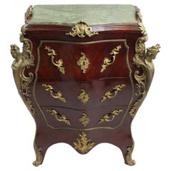 Vintage French Empire Style Marble Topped Bombé Commode