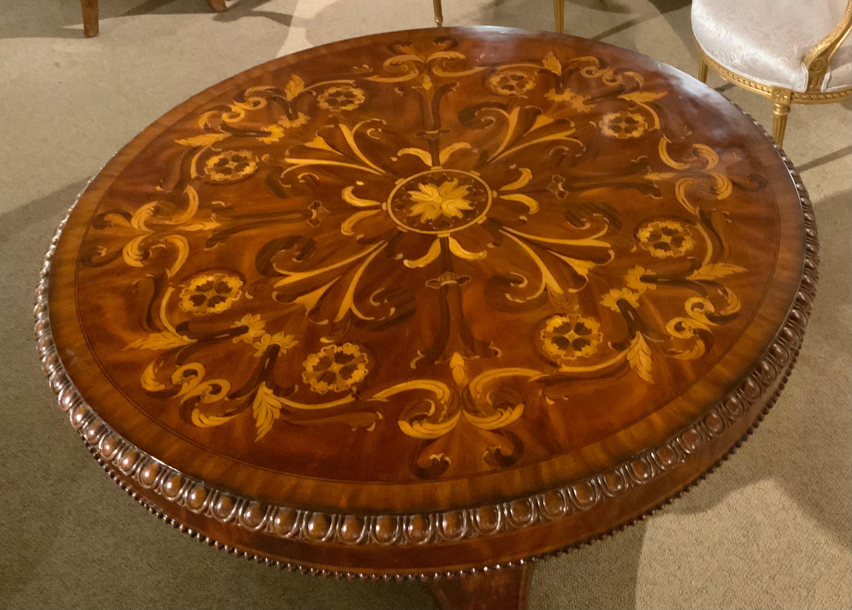 French Empire-Style Marquetry Inlaid Mahogany and Bronze Center Table In Good Condition For Sale In Houston, TX