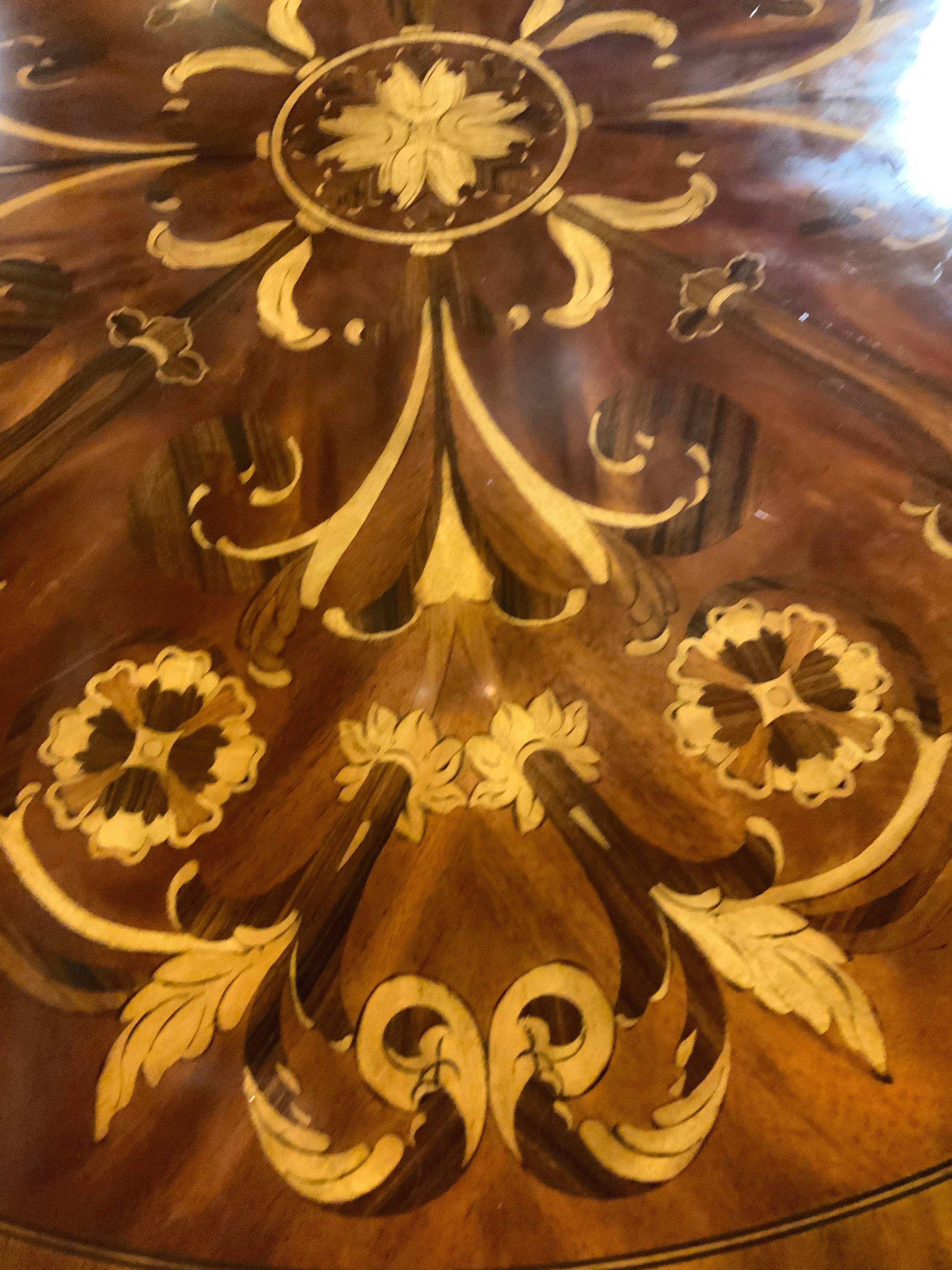 French Empire-Style Marquetry Inlaid Mahogany and Bronze Center Table For Sale 2