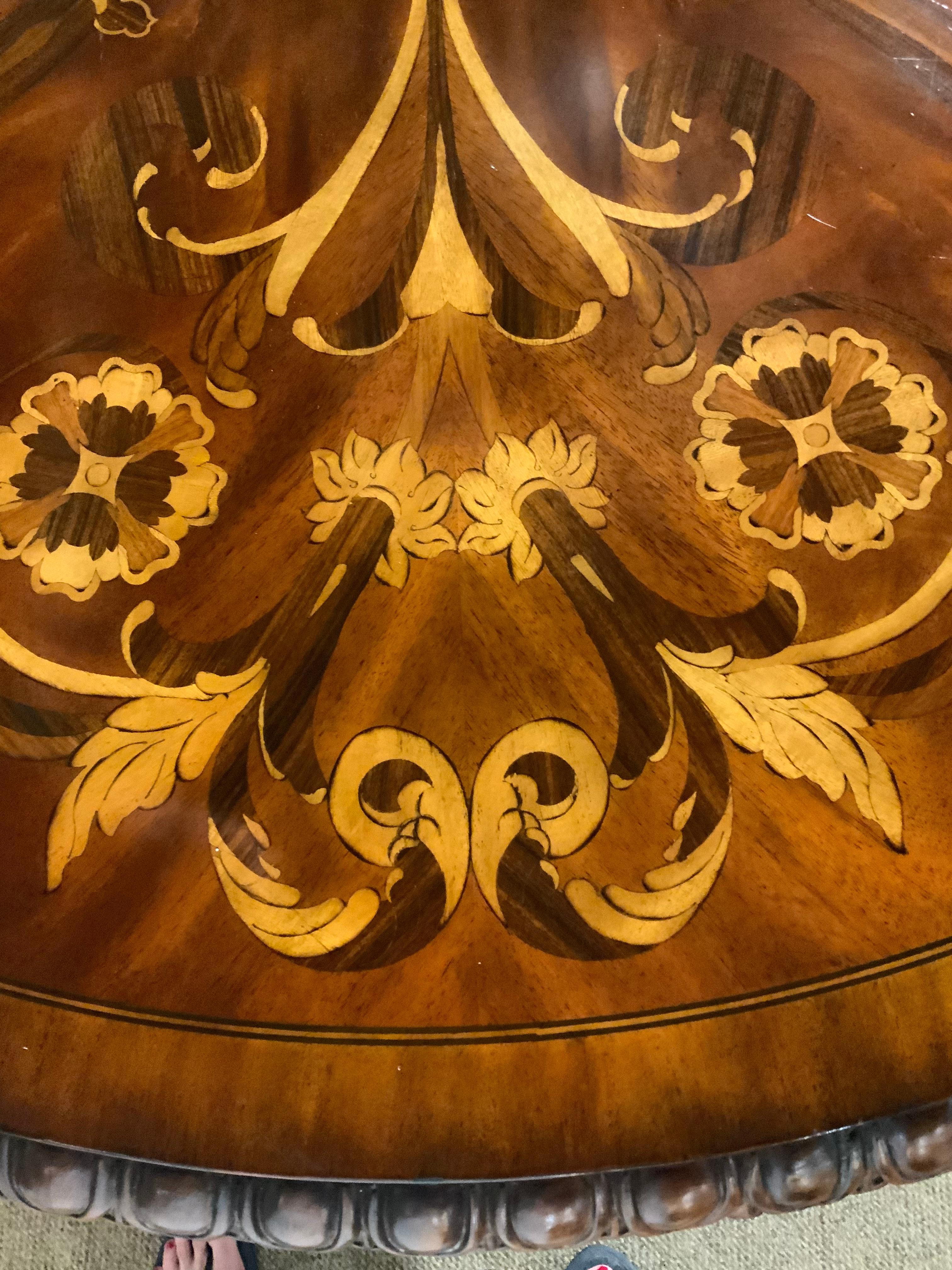 French Empire-Style Marquetry Inlaid Mahogany and Bronze Center Table For Sale 3