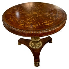French Empire-Style Marquetry Inlaid Mahogany and Bronze Center Table