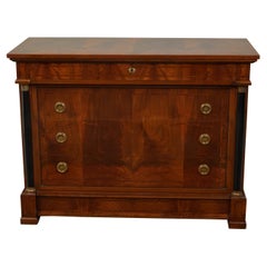 Vintage French Empire Style Midcentury Walnut Four-Drawer Commode with Bookmark Veneer