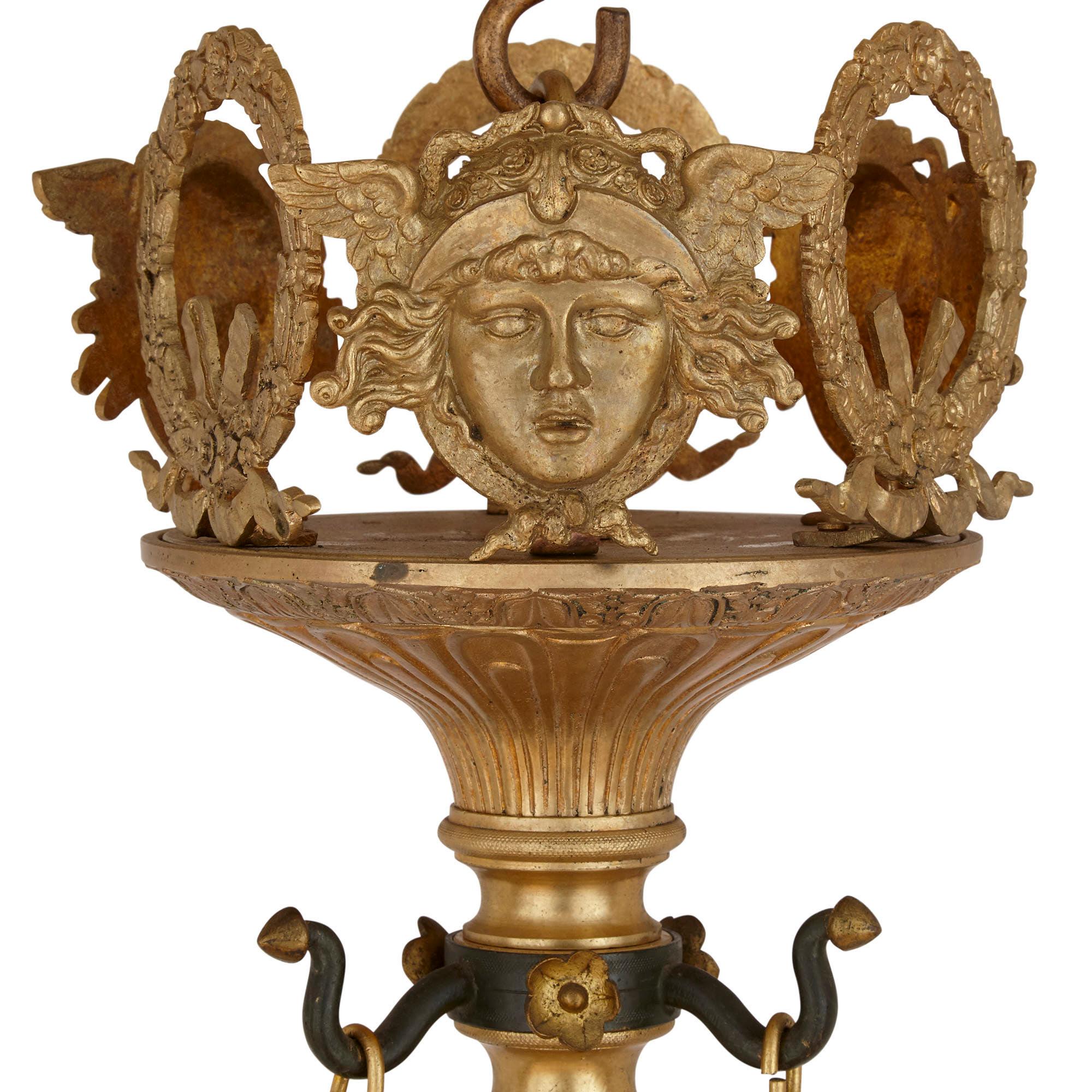 XIXe siècle Lustre de Style Empire Français en Bronze et Orfèvrerie en vente