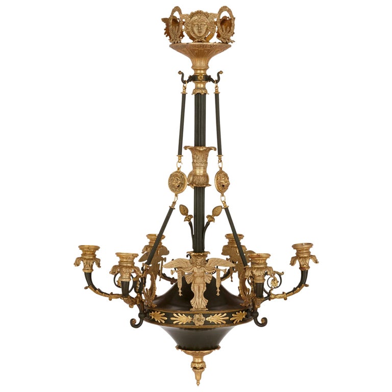 French Empire Style Ormolu and Bronze Chandelier For Sale at 1stDibs