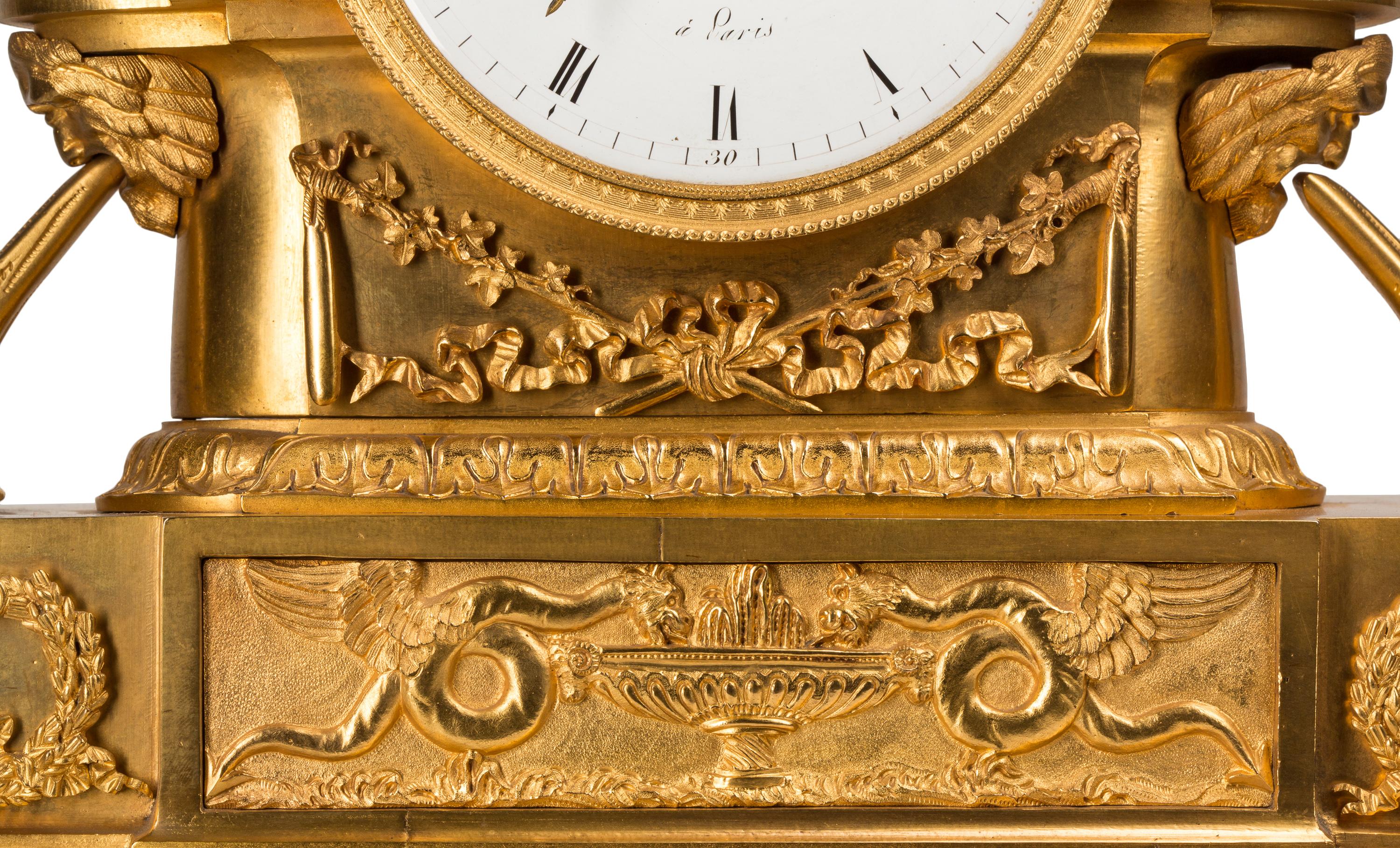 Antique French Empire Style Ormolu Bronze 'Ceres' Mantel   Clock, After Thomire For Sale 9
