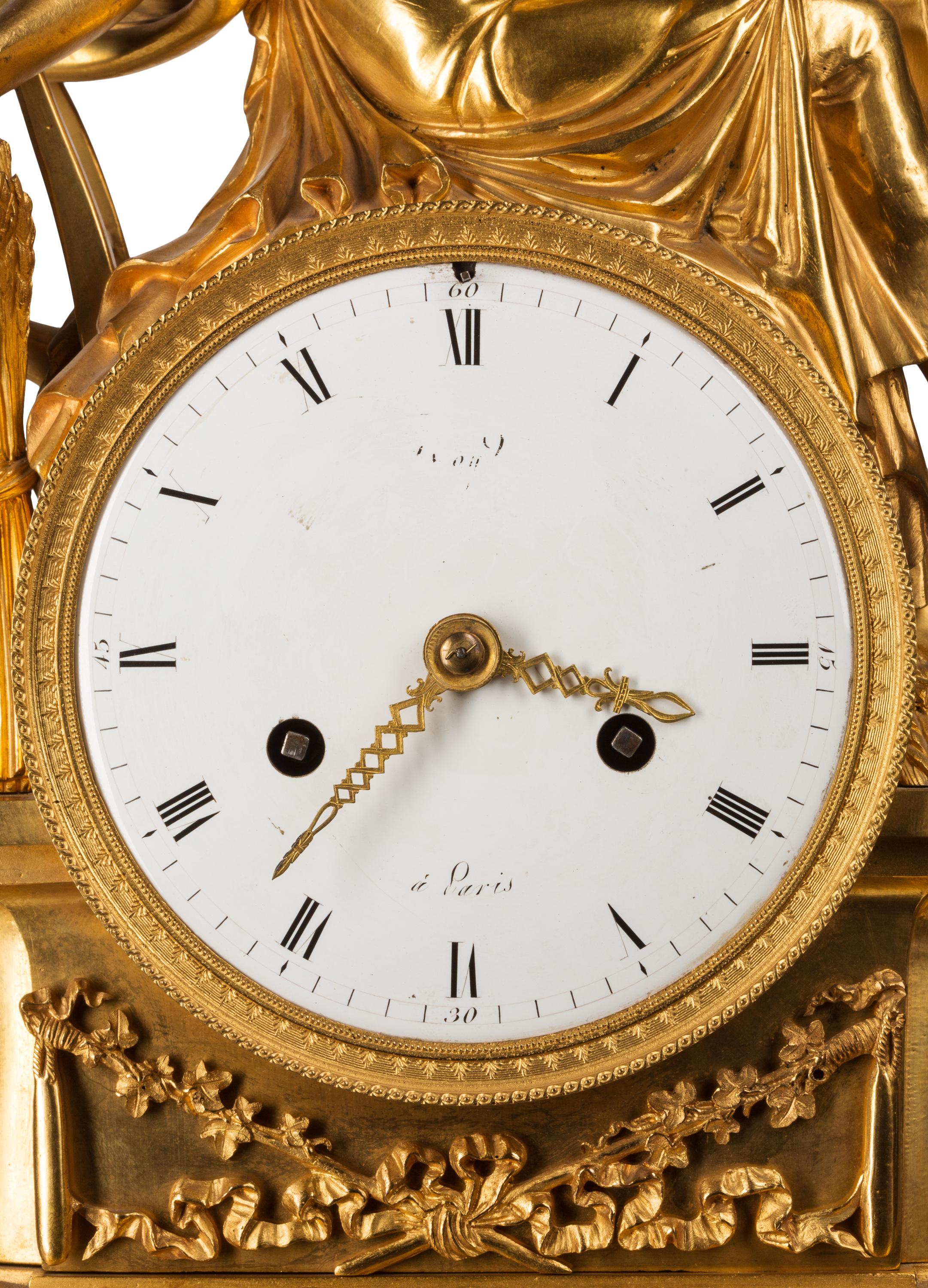 Antique French Empire Style Ormolu Bronze 'Ceres' Mantel   Clock, After Thomire For Sale 2