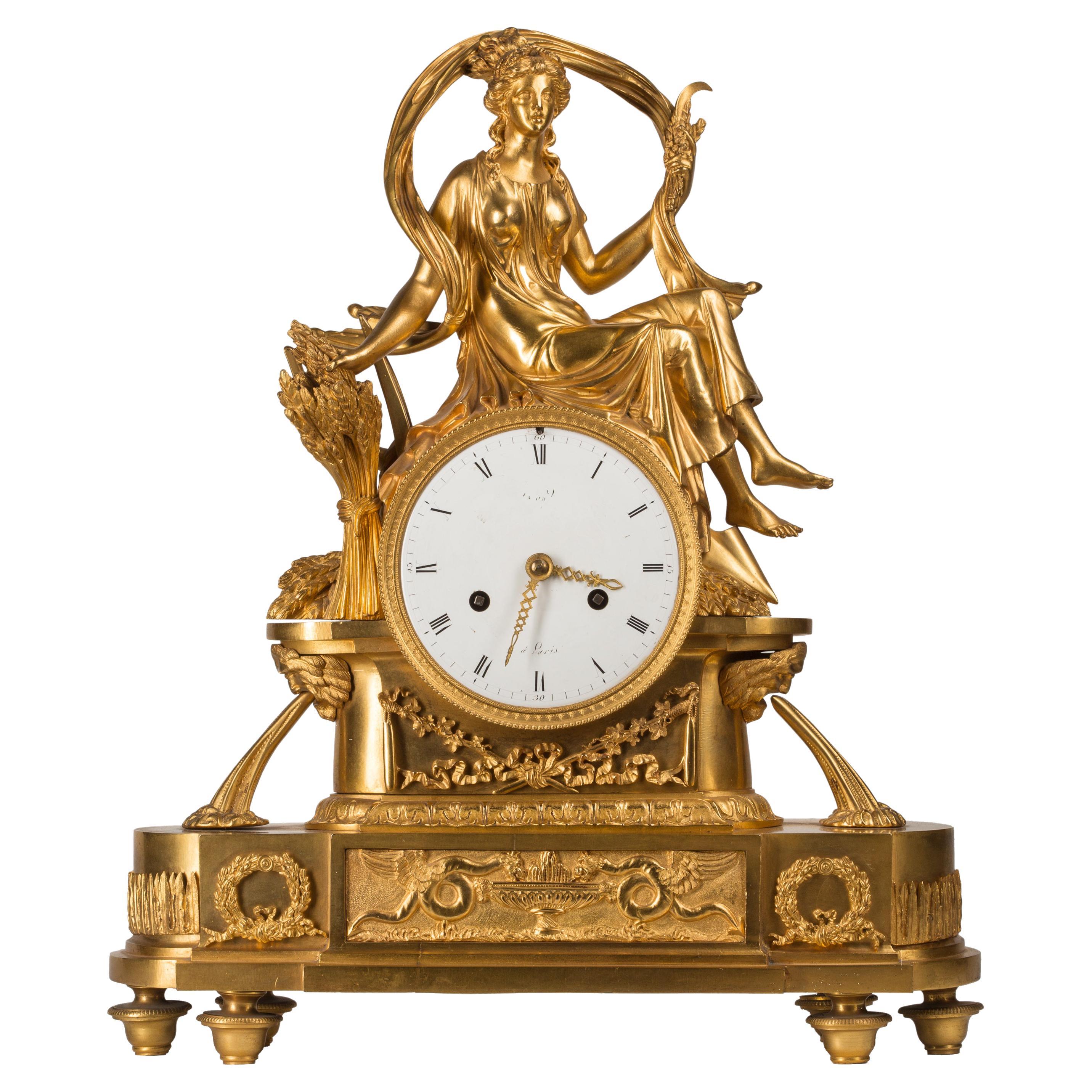 French Empire Style Ormolu Bronze 'Ceres' Mantel   Clock, After Pierre Thomire