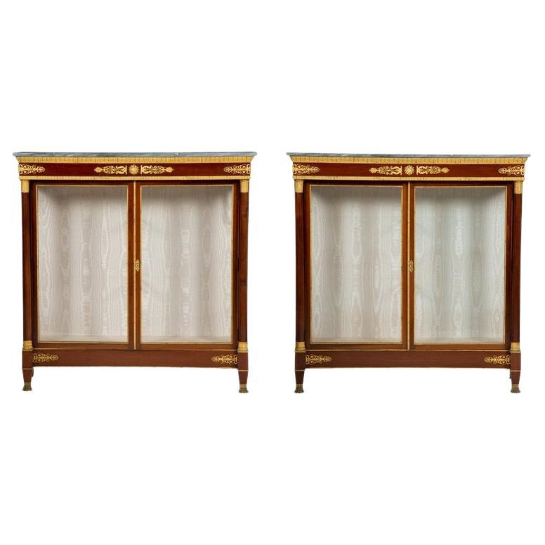 French Empire Style Ormolu Mounted Mahogany Vitrines / PAIR For Sale
