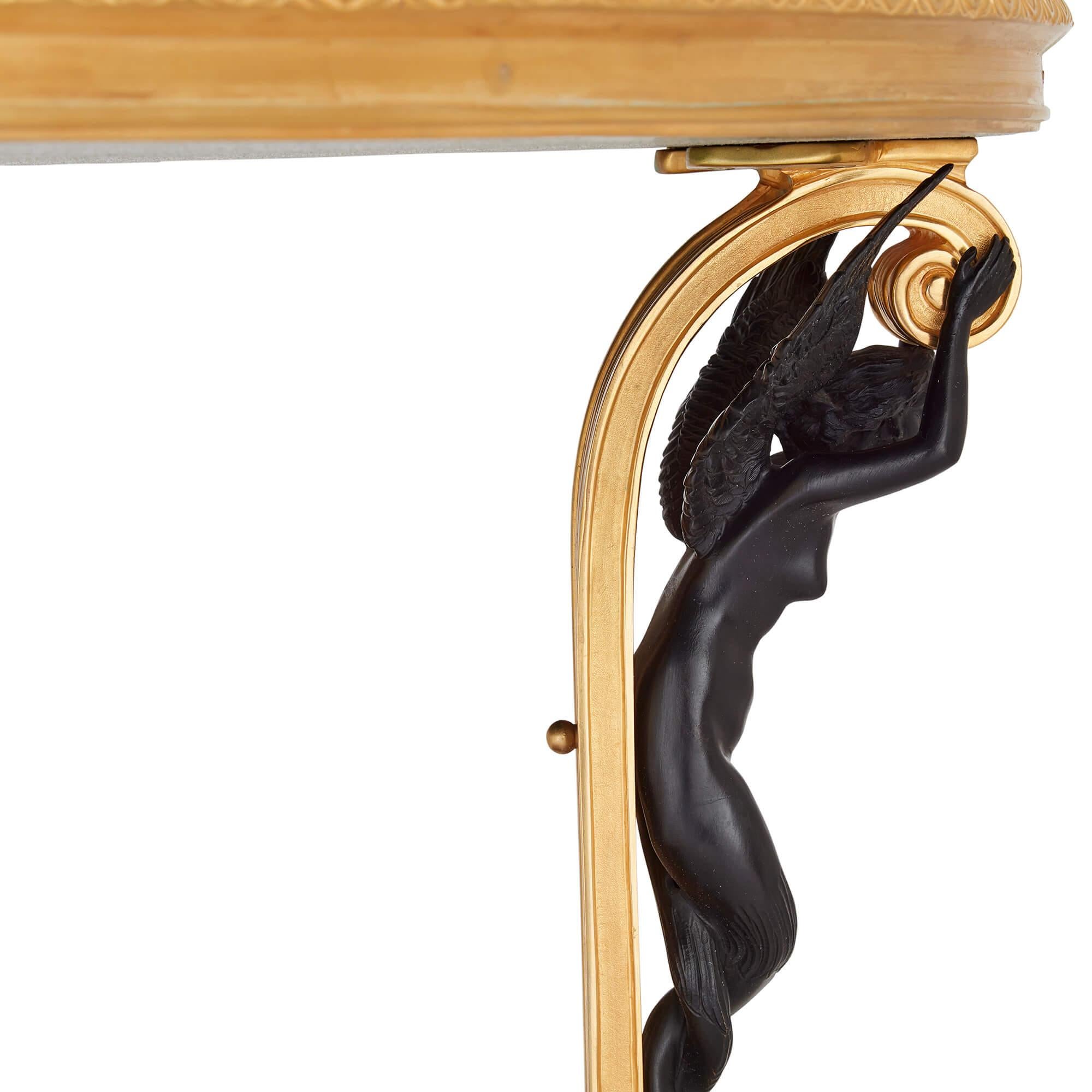 20ième siècle Table de centre en malachite montée en bronze doré, de style Empire français  en vente