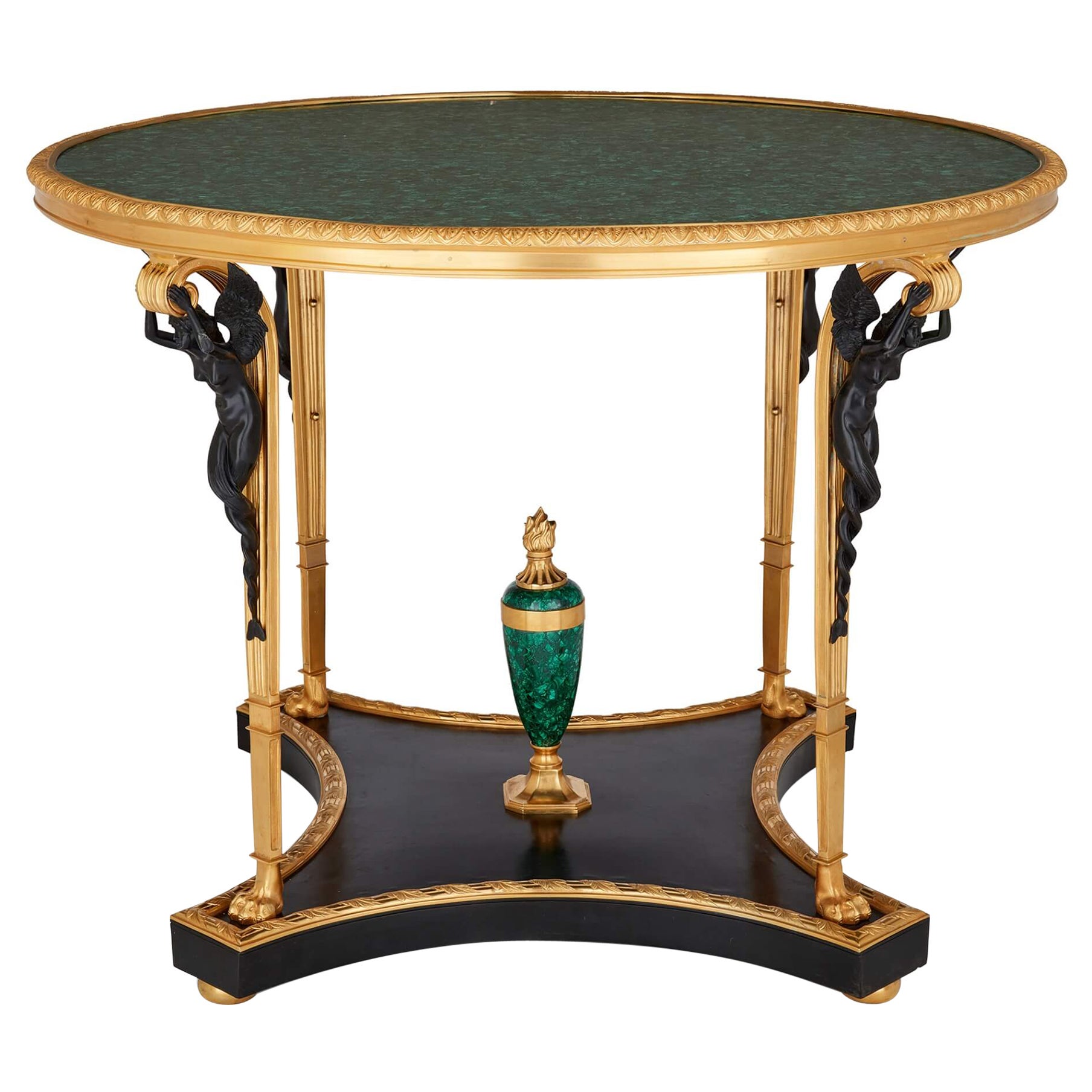 Tavolo da centro in malachite montato in stile Impero francese