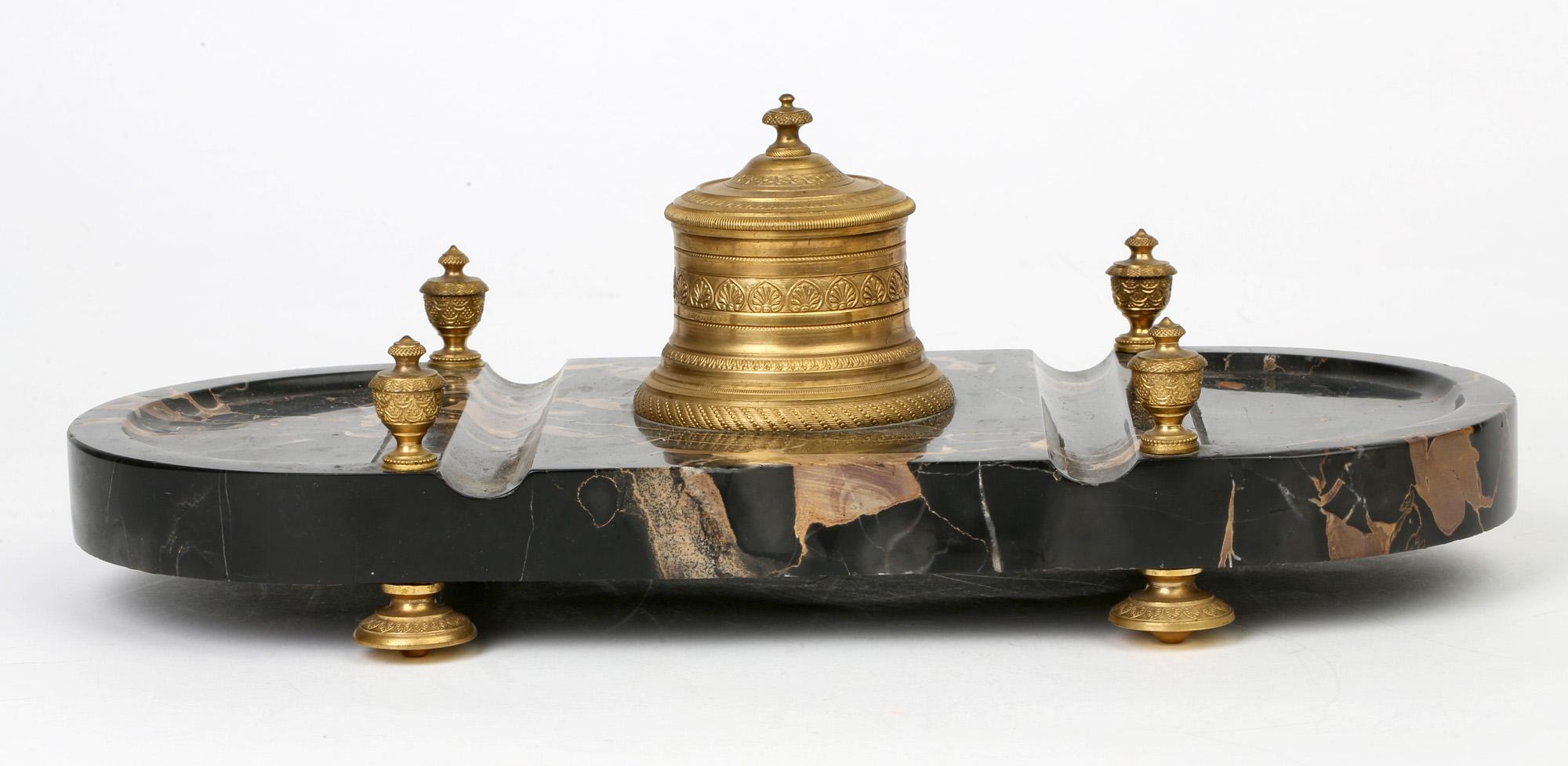 French Empire Style Ormolu Mounted Marble Desk Stand For Sale 4