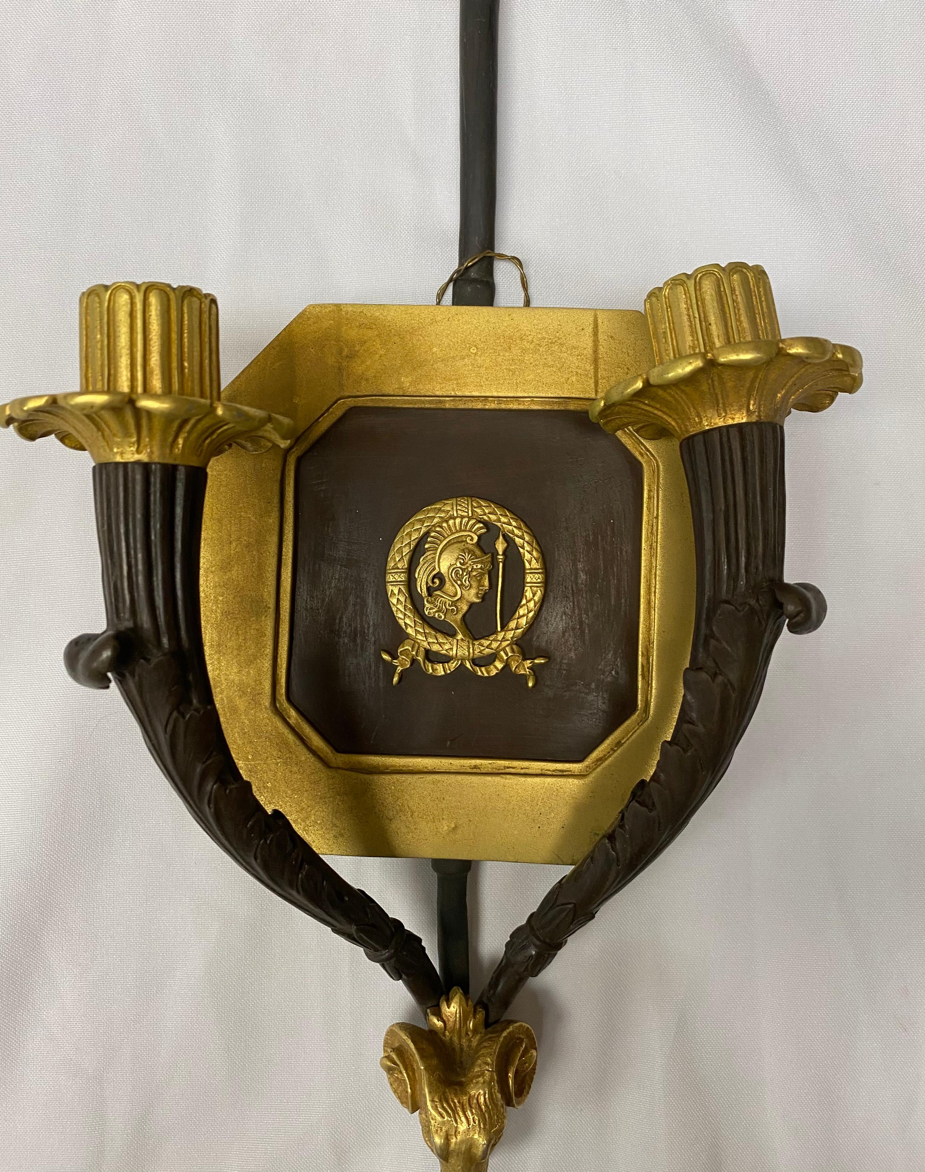 Gilt French Empire Style Ormolu Two Light Sconces, 19th Century