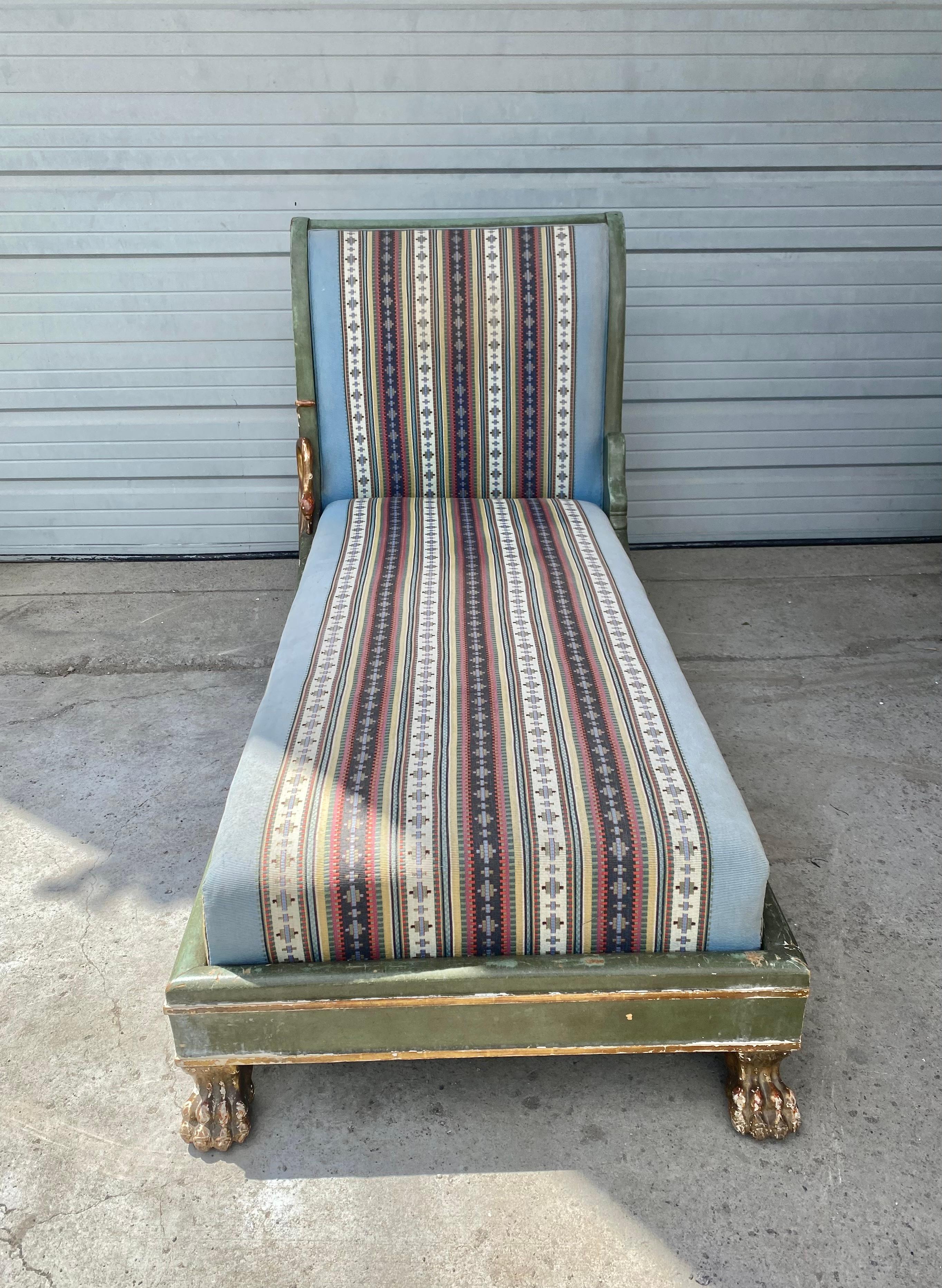 Empire Revival French Empire Style Painted Wooden Daybed / Chaise with carved swan side For Sale