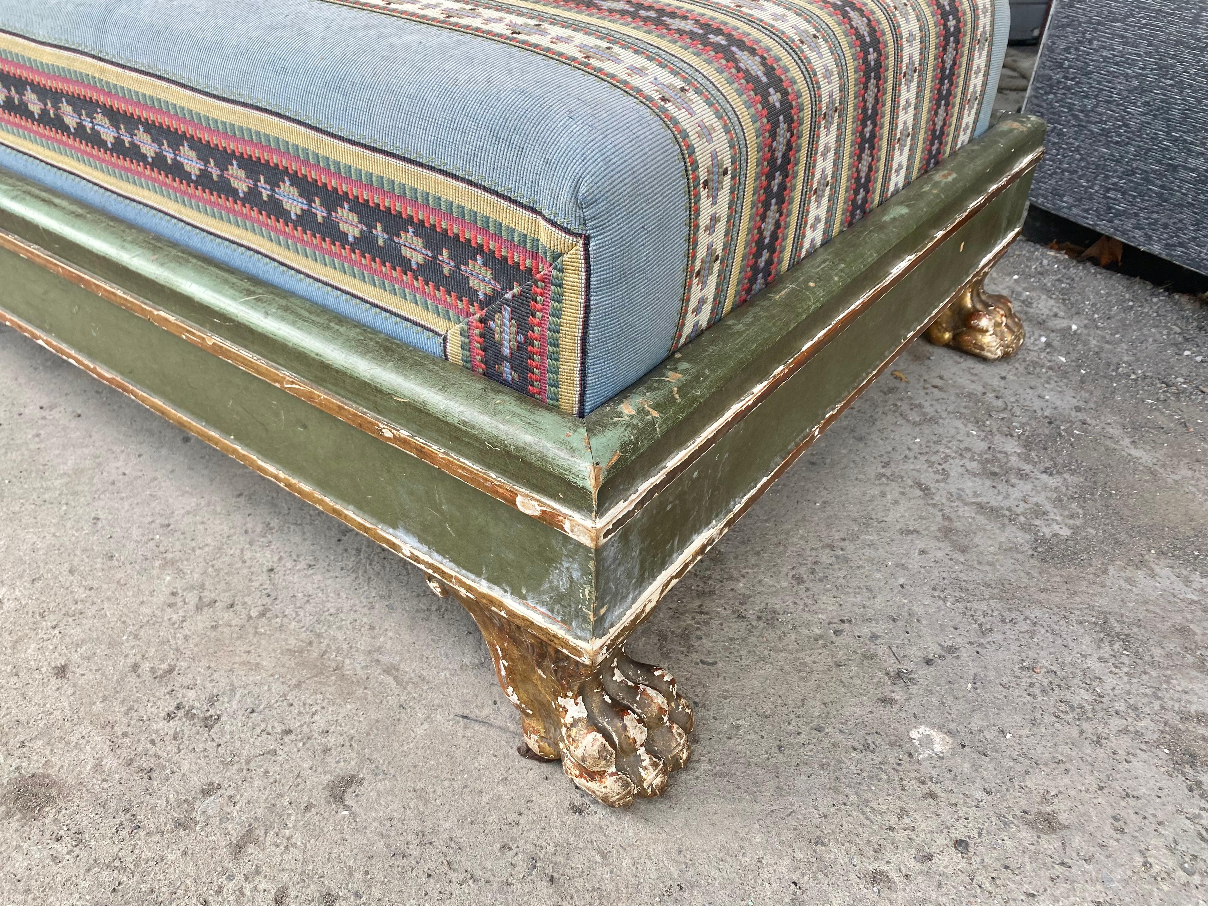 Gilt French Empire Style Painted Wooden Daybed / Chaise with carved swan side For Sale