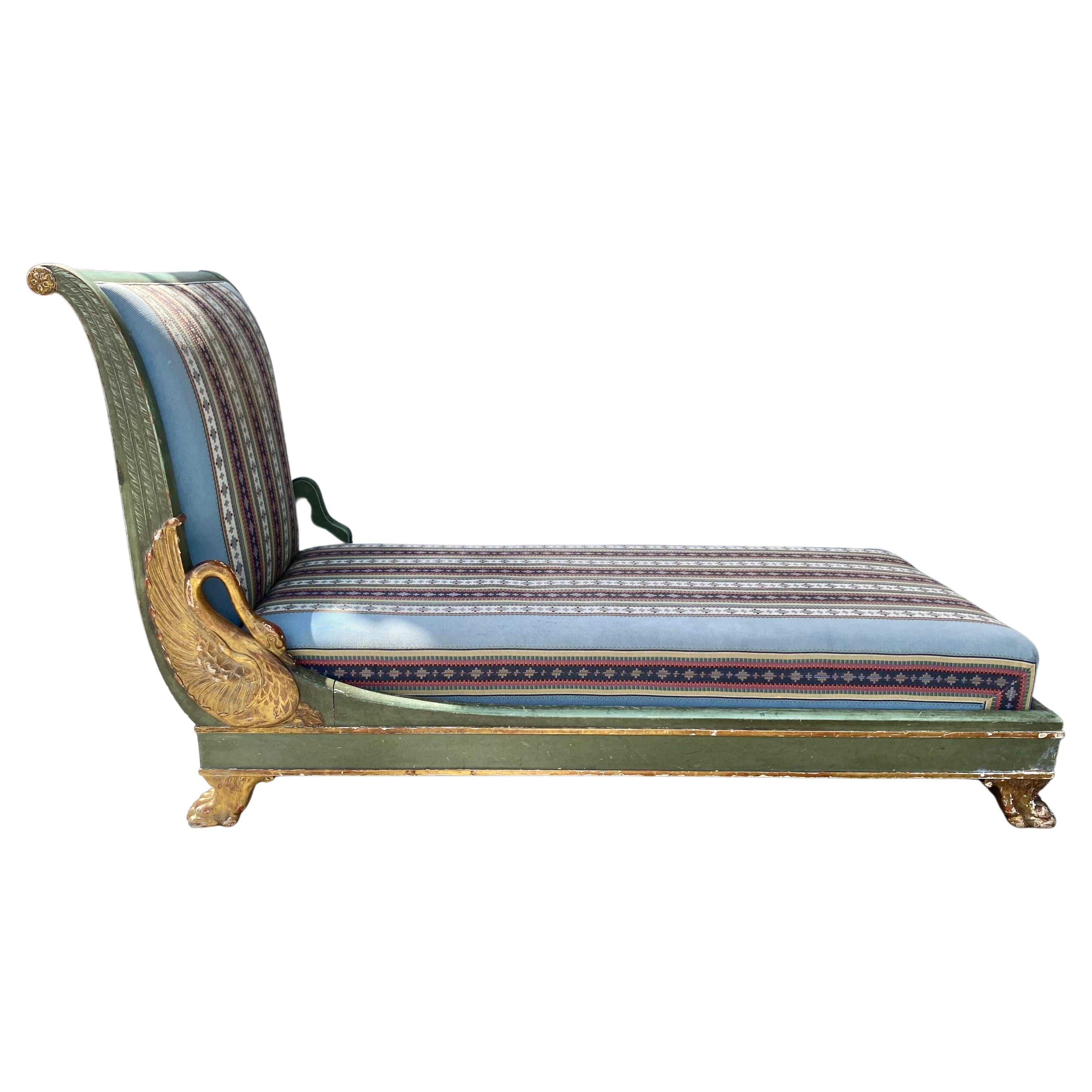 French Empire Style Painted Wooden Daybed / Chaise with carved swan side