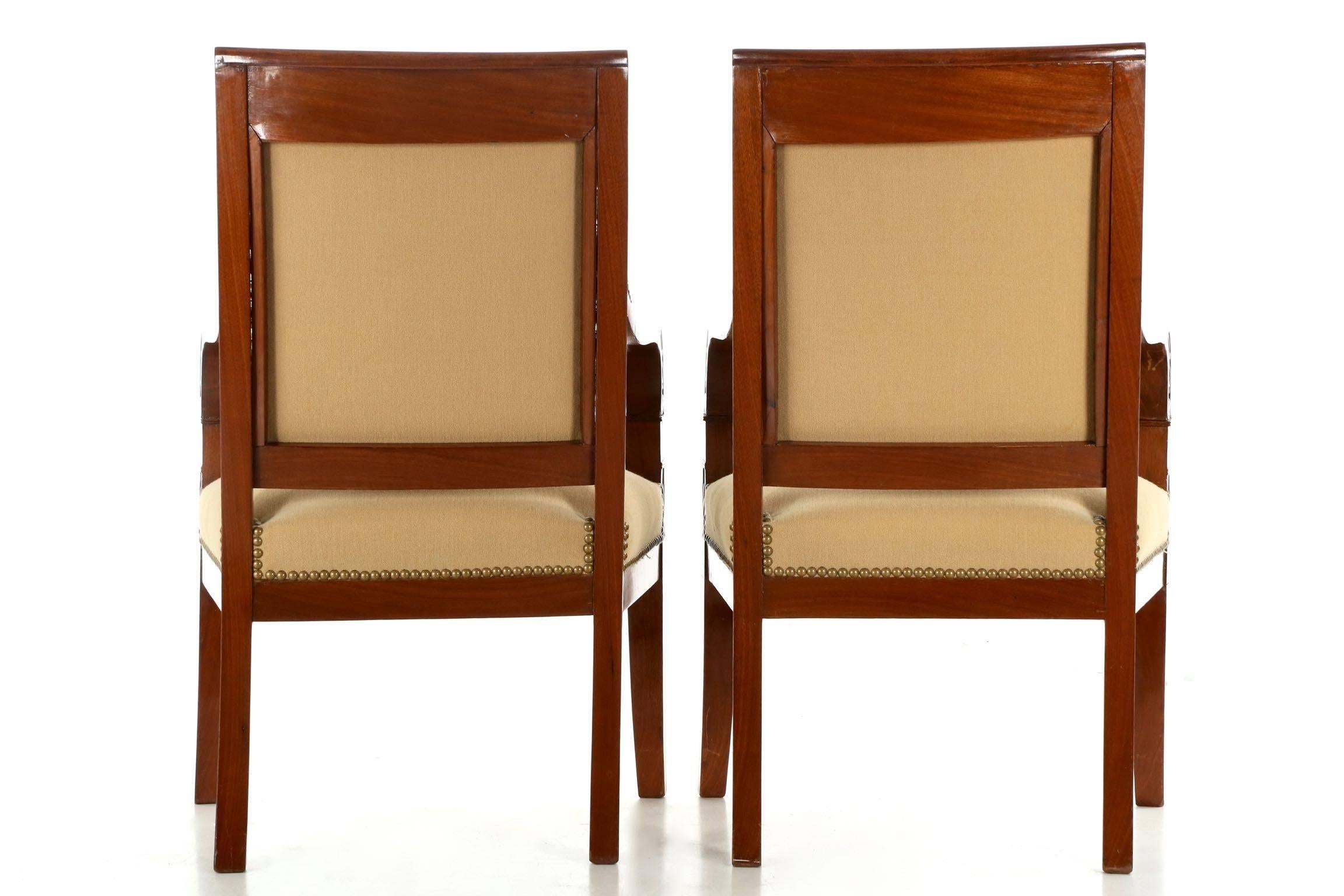 French Empire Style Pair of Antique Mahogany Armchairs, 20th Century In Good Condition In Shippensburg, PA
