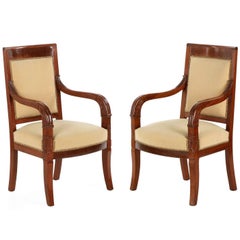 French Empire Style Pair of Antique Mahogany Armchairs, 20th Century