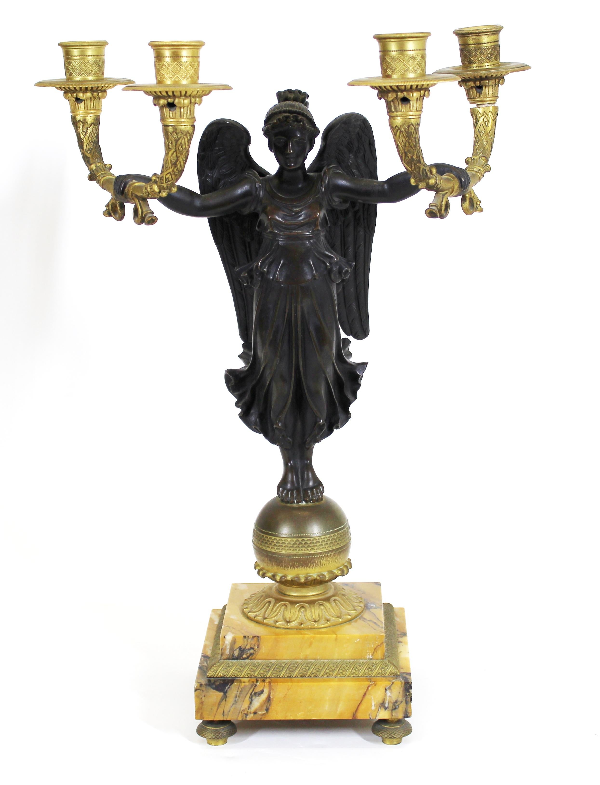 French Empire Style Parcel Gilt Bronze Candelabras In Good Condition In New York, NY