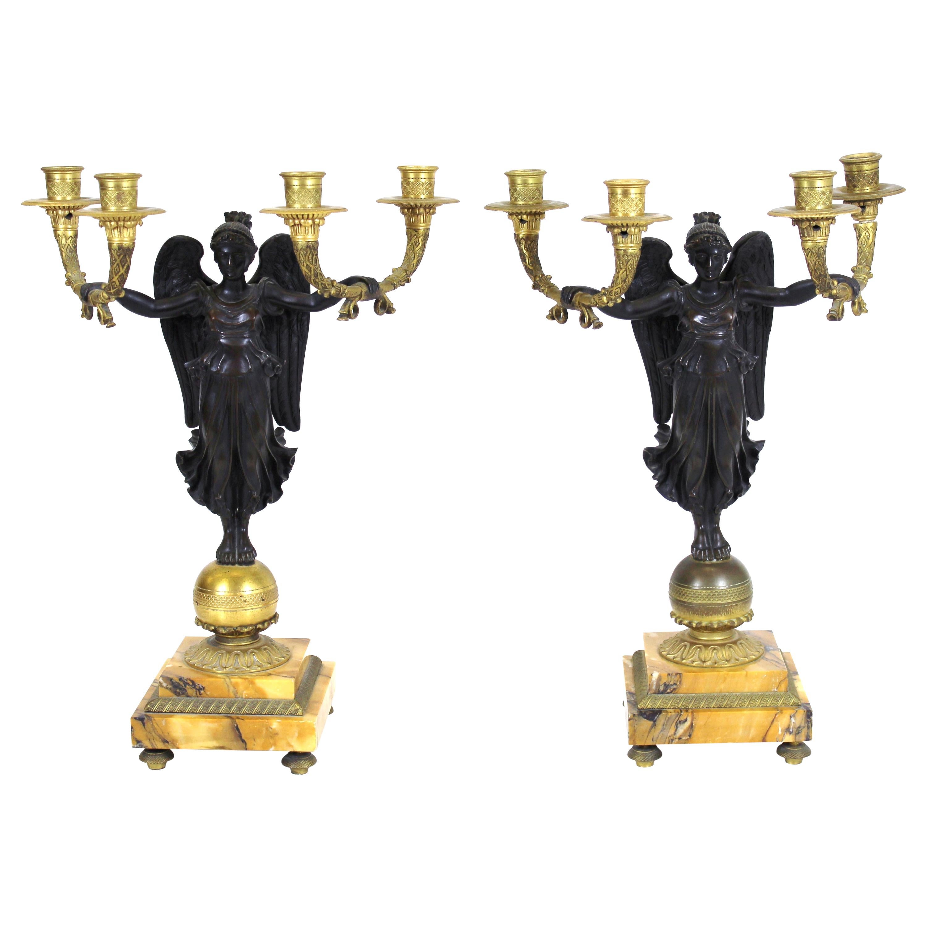 French Empire Style Parcel Gilt Bronze Candelabras