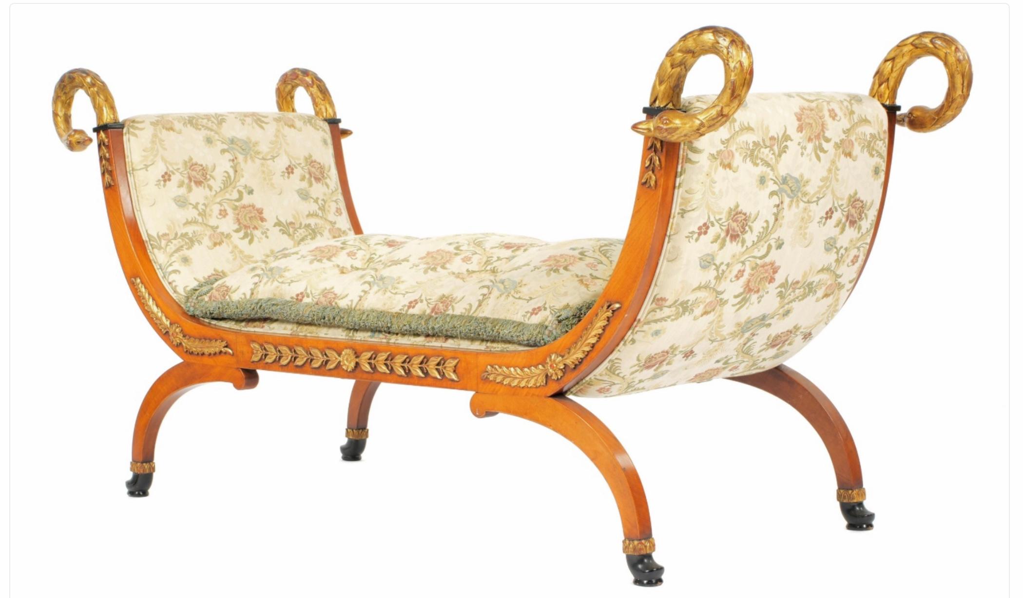 20th Century French Empire Style Parcel Giltwood Swan Recamier For Sale