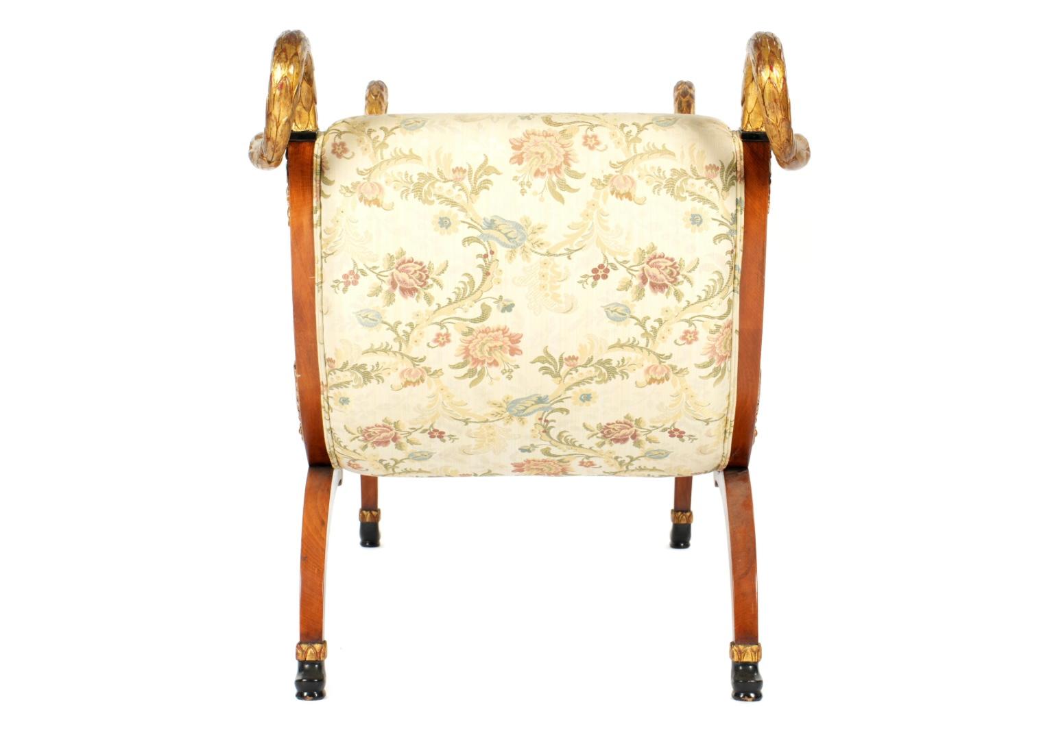 Textile French Empire Style Parcel Giltwood Swan Recamier For Sale