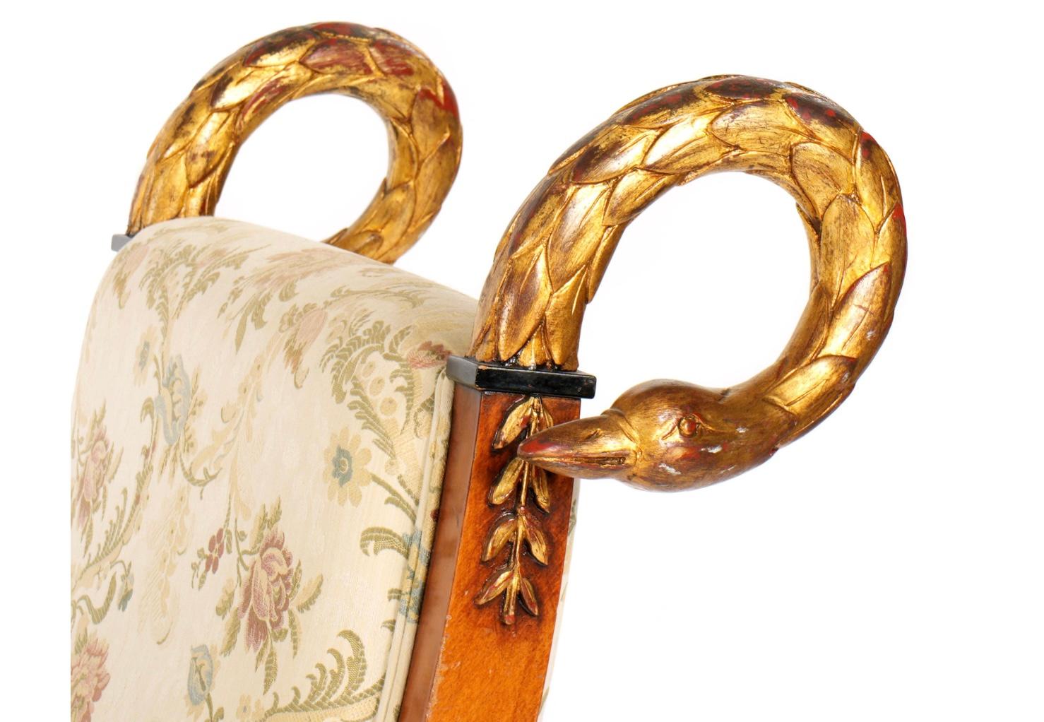 French Empire Style Parcel Giltwood Swan Recamier For Sale 2