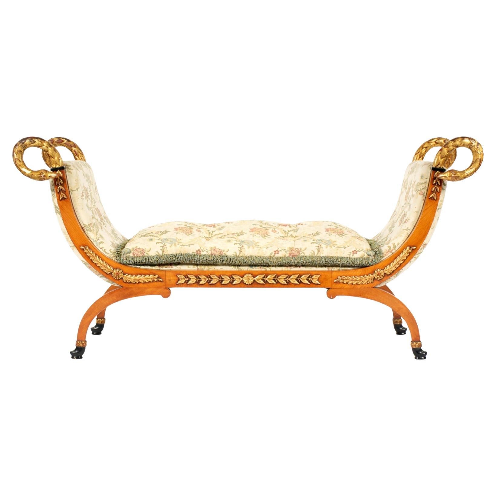 French Empire Style Parcel Giltwood Swan Recamier For Sale