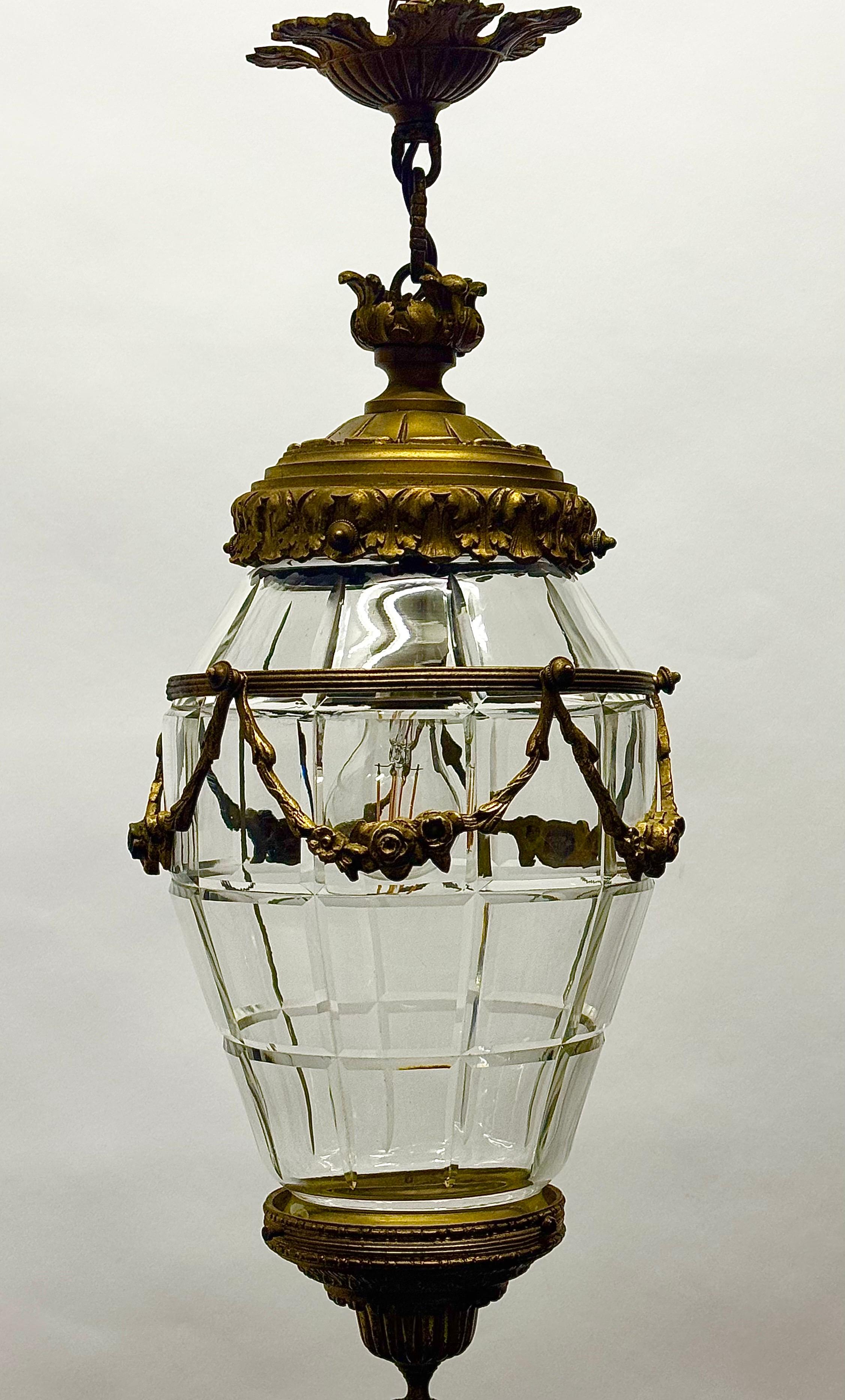 Französische Empire-Laterne mit Bronze und geschliffenen Kristallen, um 1900 im Angebot 5