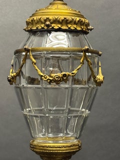 French Empire Style Pendant Bronze and Cut-Crystal Lantern, circa 1900s