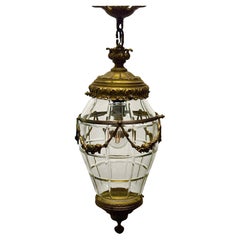 Lanterne pendante en bronze et cristal taillé de style Empire français, vers 1900