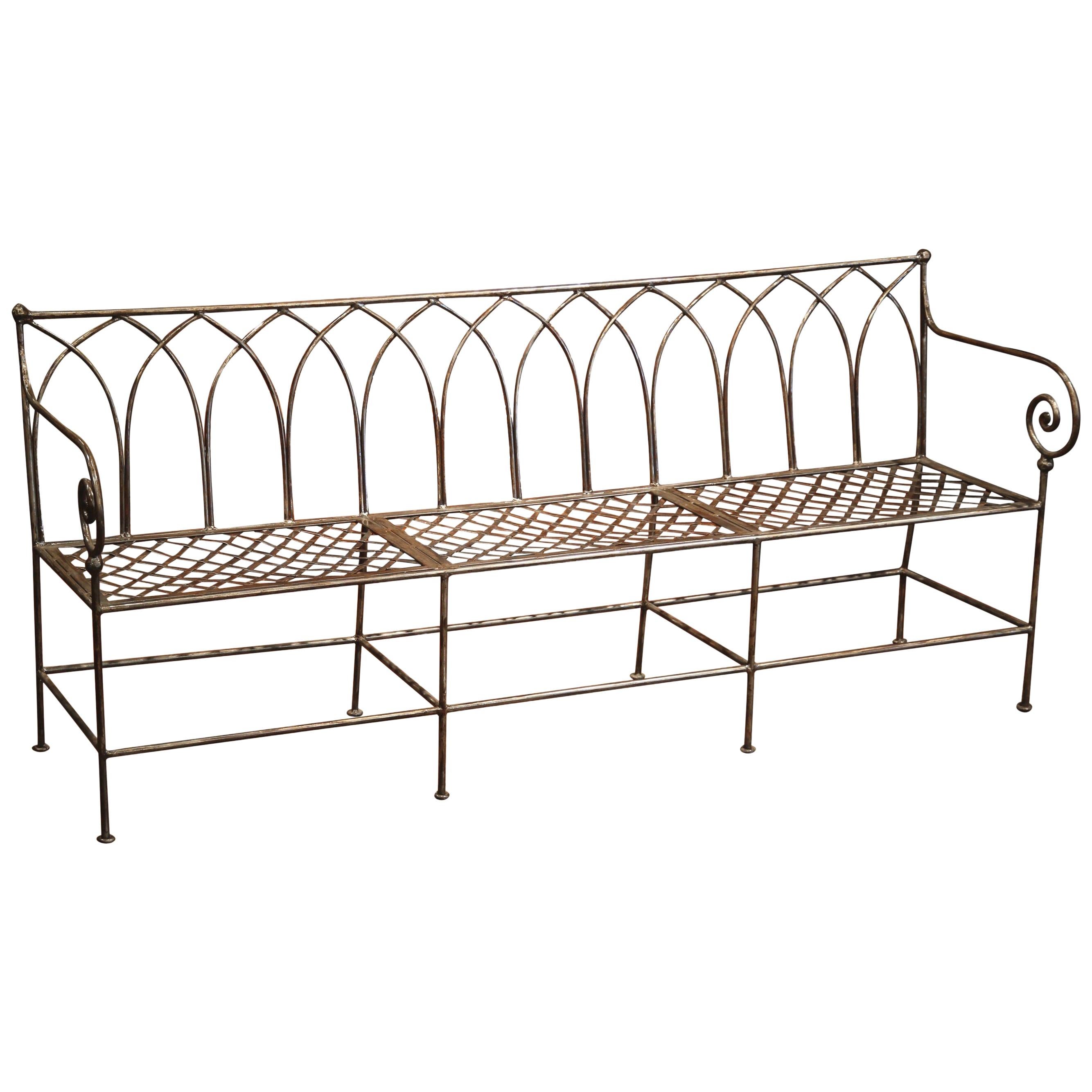 French Empire Style Polished Wrought Iron Three-Seat Bench