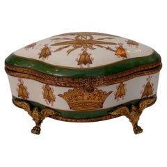 French Empire Style Porcelain Box, Napoleonic Bee Design, Circa 1940s
