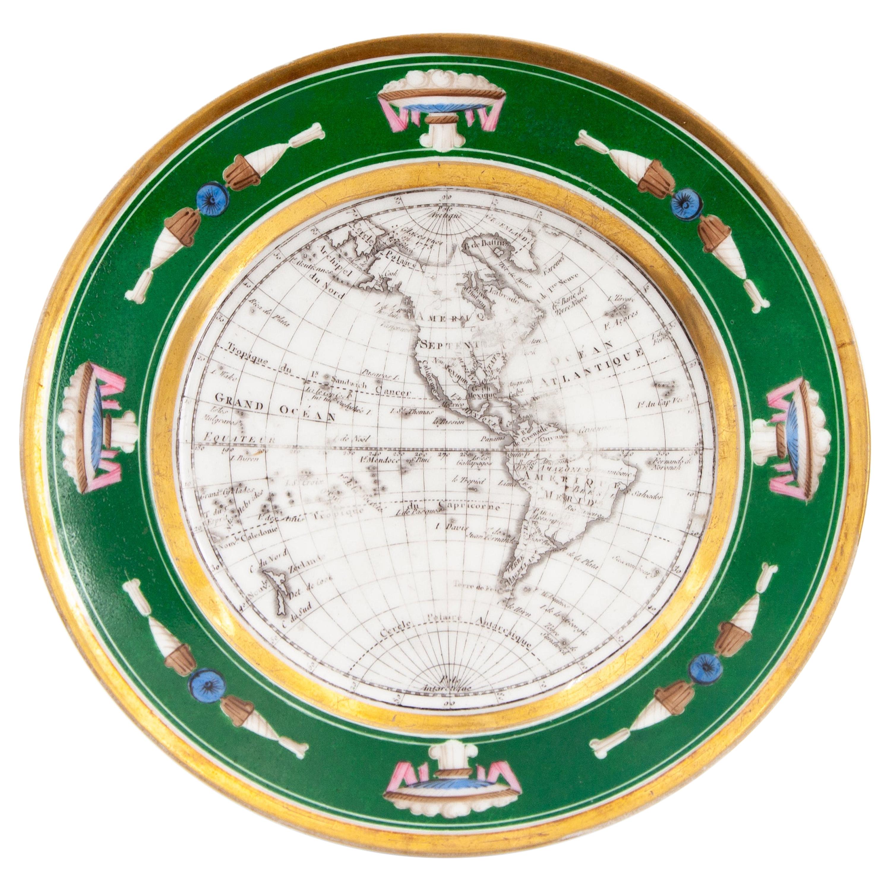 French Empire Style Porcelain Cartographic Cabinet Plate For Sale