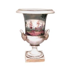 Urna de Porcelana Estilo Imperio Francés con Escena Náutica