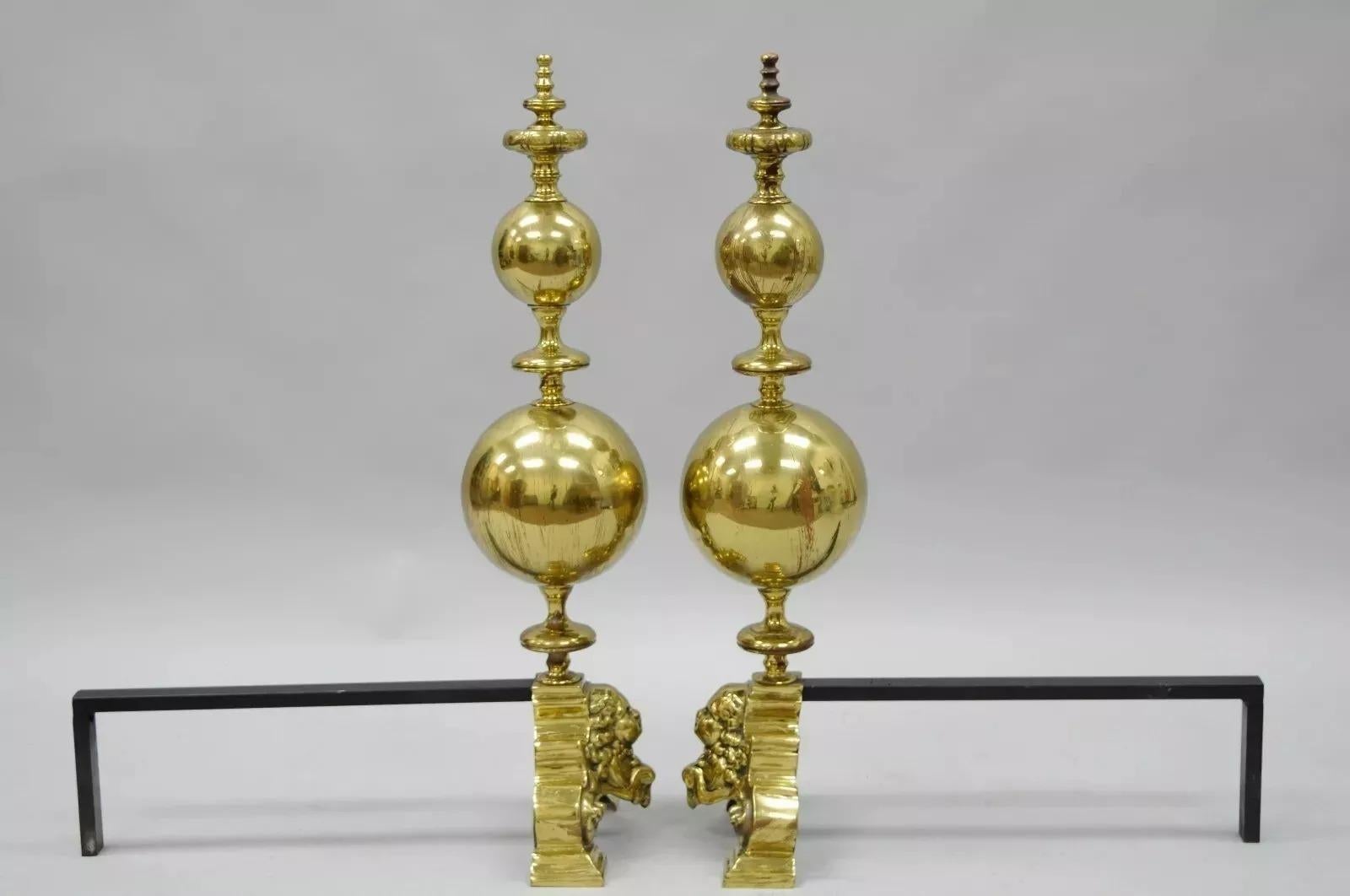 Große Messing-Kanonenball-Feuerböcke im französischen Empire-Stil von Putty Cherub im Empire-Stil - ein Paar im Angebot 5