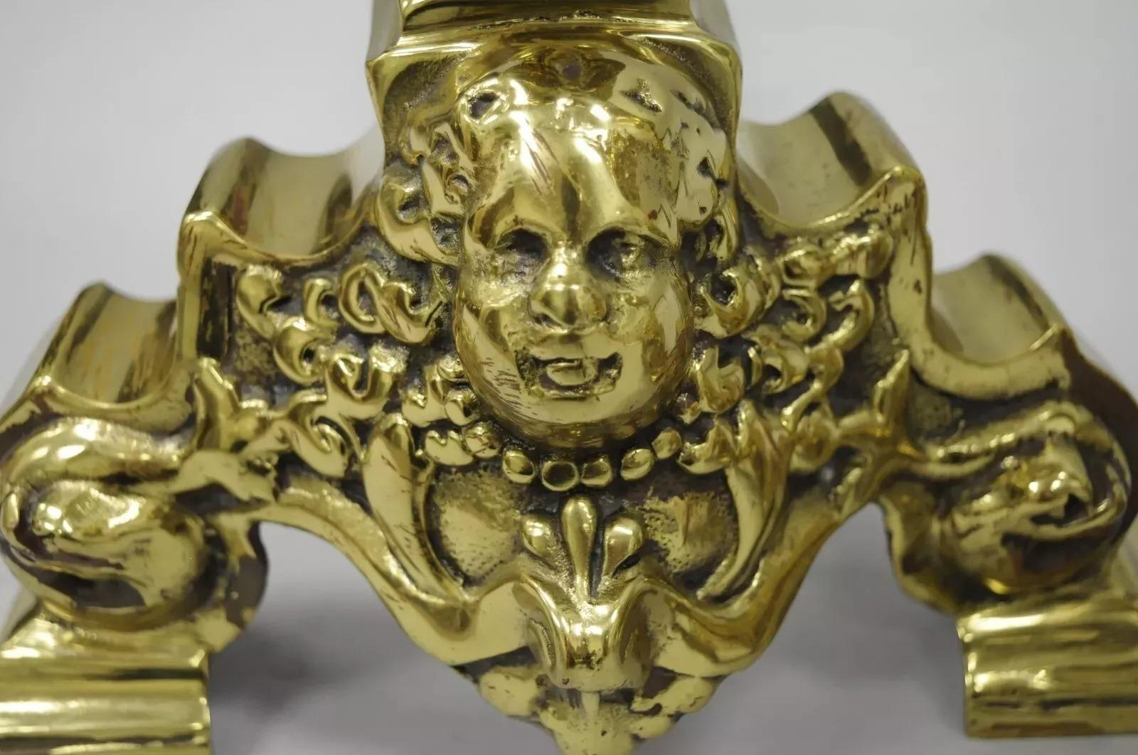 Große Messing-Kanonenball-Feuerböcke im französischen Empire-Stil von Putty Cherub im Empire-Stil - ein Paar im Angebot 2