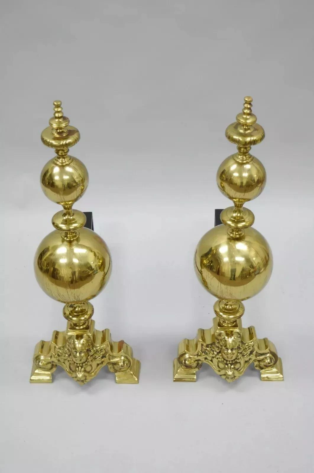 Große Messing-Kanonenball-Feuerböcke im französischen Empire-Stil von Putty Cherub im Empire-Stil - ein Paar im Angebot 3