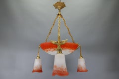 French Empire Style Red and White Glass and Bronze Chandelier, circa 1925