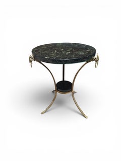 French Empire Style Side Table with Gilt Bronze Base and Green Marble Top, 1970s