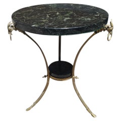French Empire Style Side Table with Gilt Bronze Base and Green Marble Top, 1970s