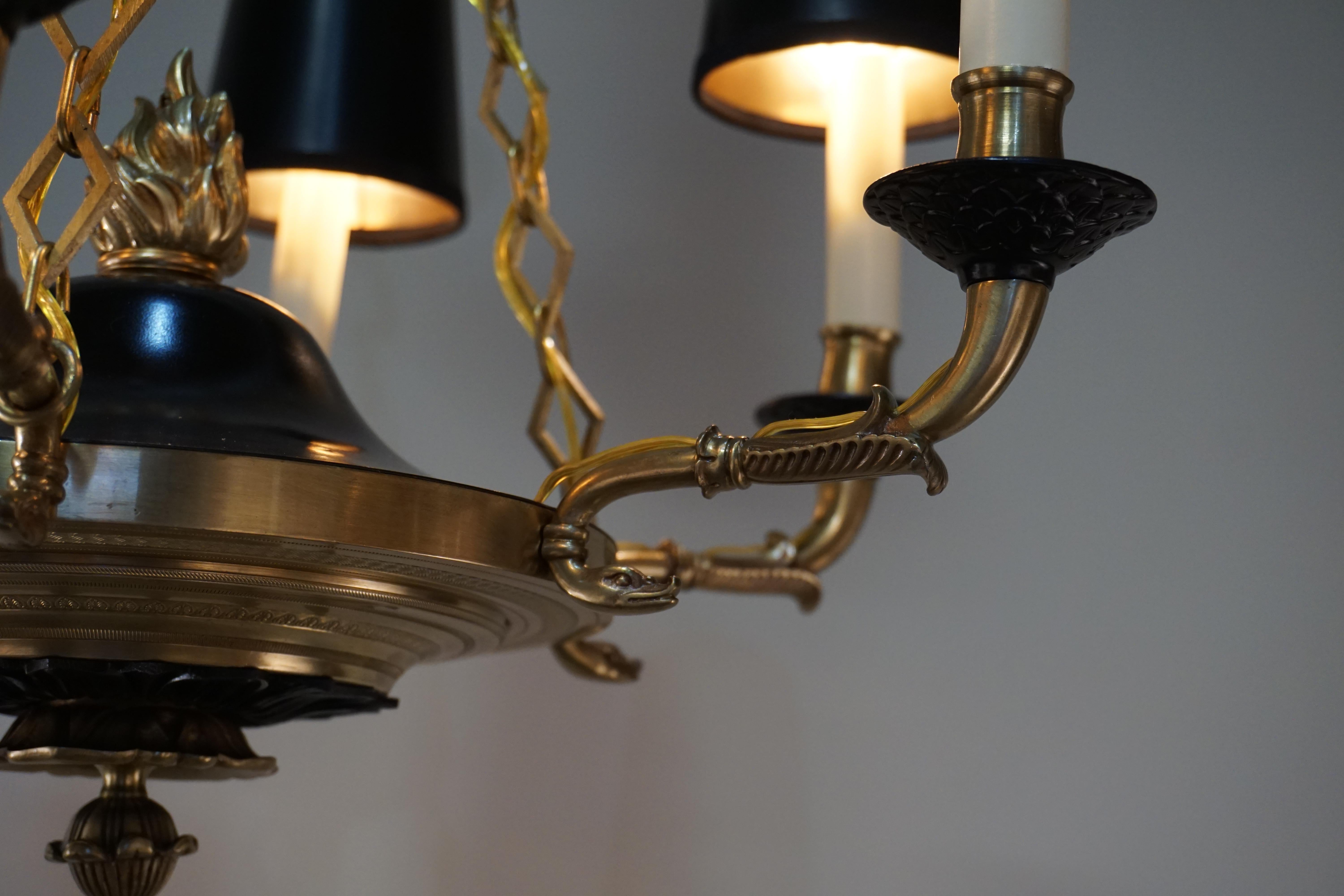 Lacquered French Empire Style Six-Arm Bronze Chandelier