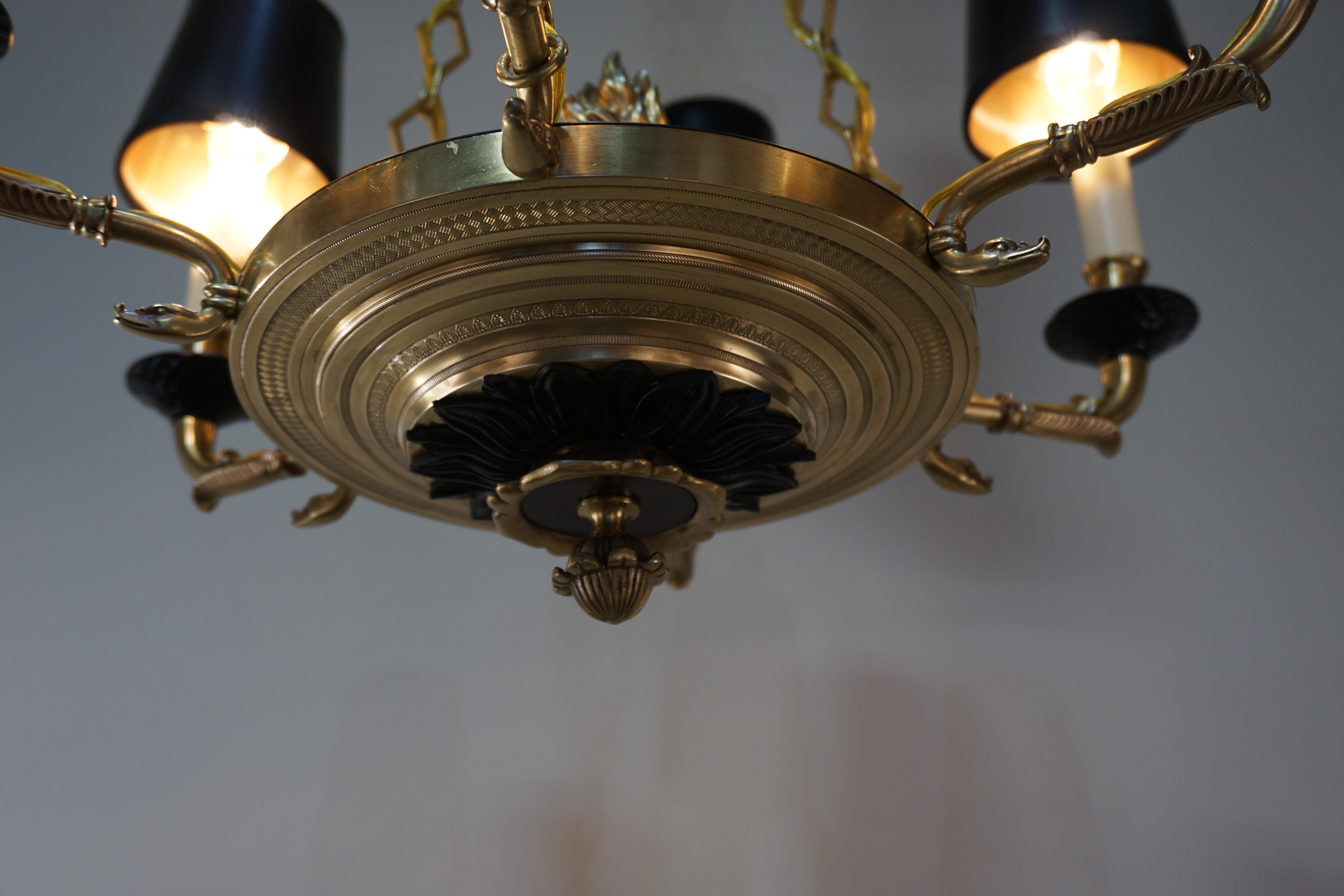 French Empire Style Six-Arm Bronze Chandelier In Good Condition In Fairfax, VA