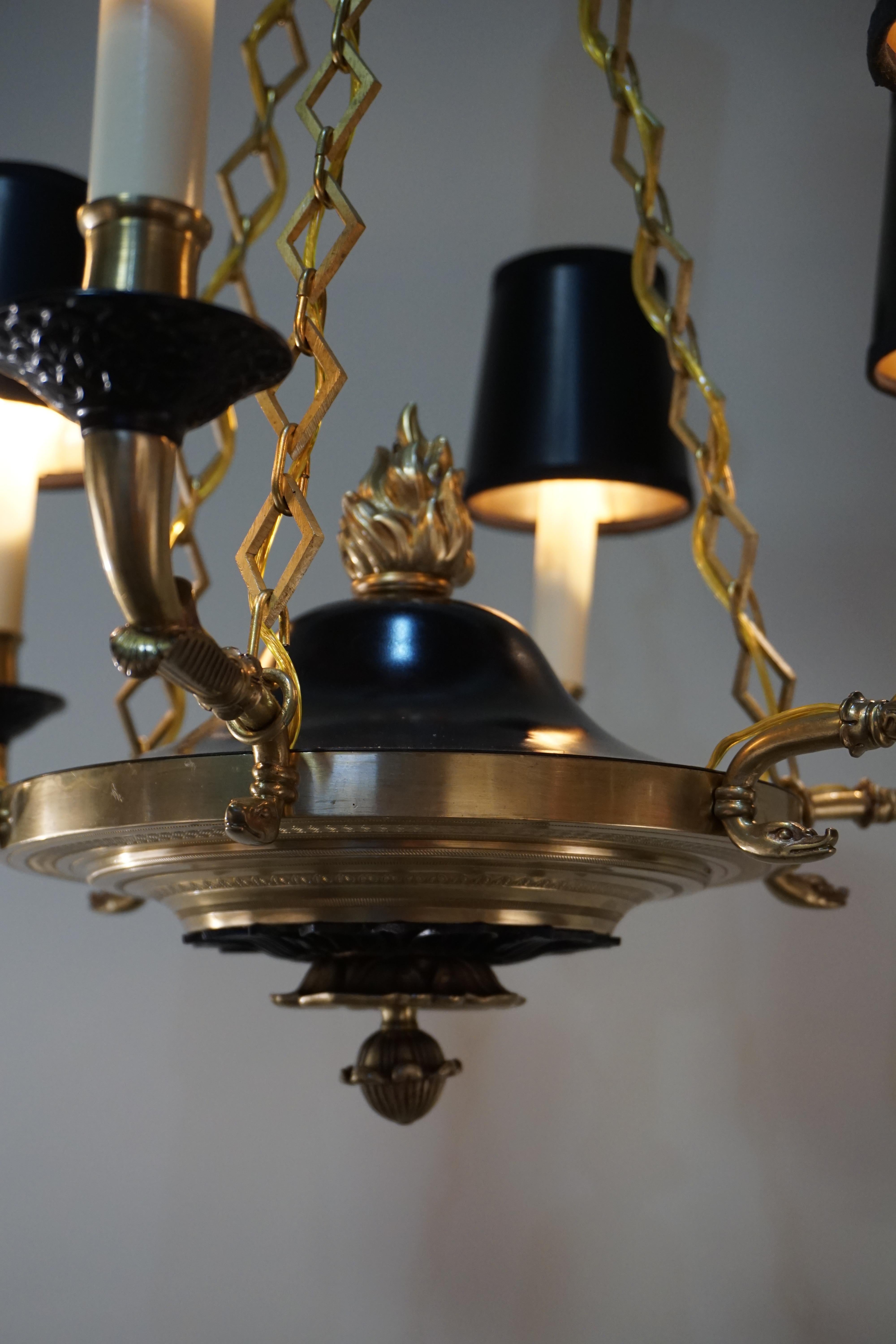 Early 20th Century French Empire Style Six-Arm Bronze Chandelier