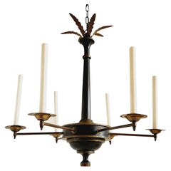 French Empire Style Six-Light Chandelier with Brass Accents