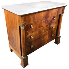 French Empire Style Small Size Chest of Drawers with Carrare Marble Top