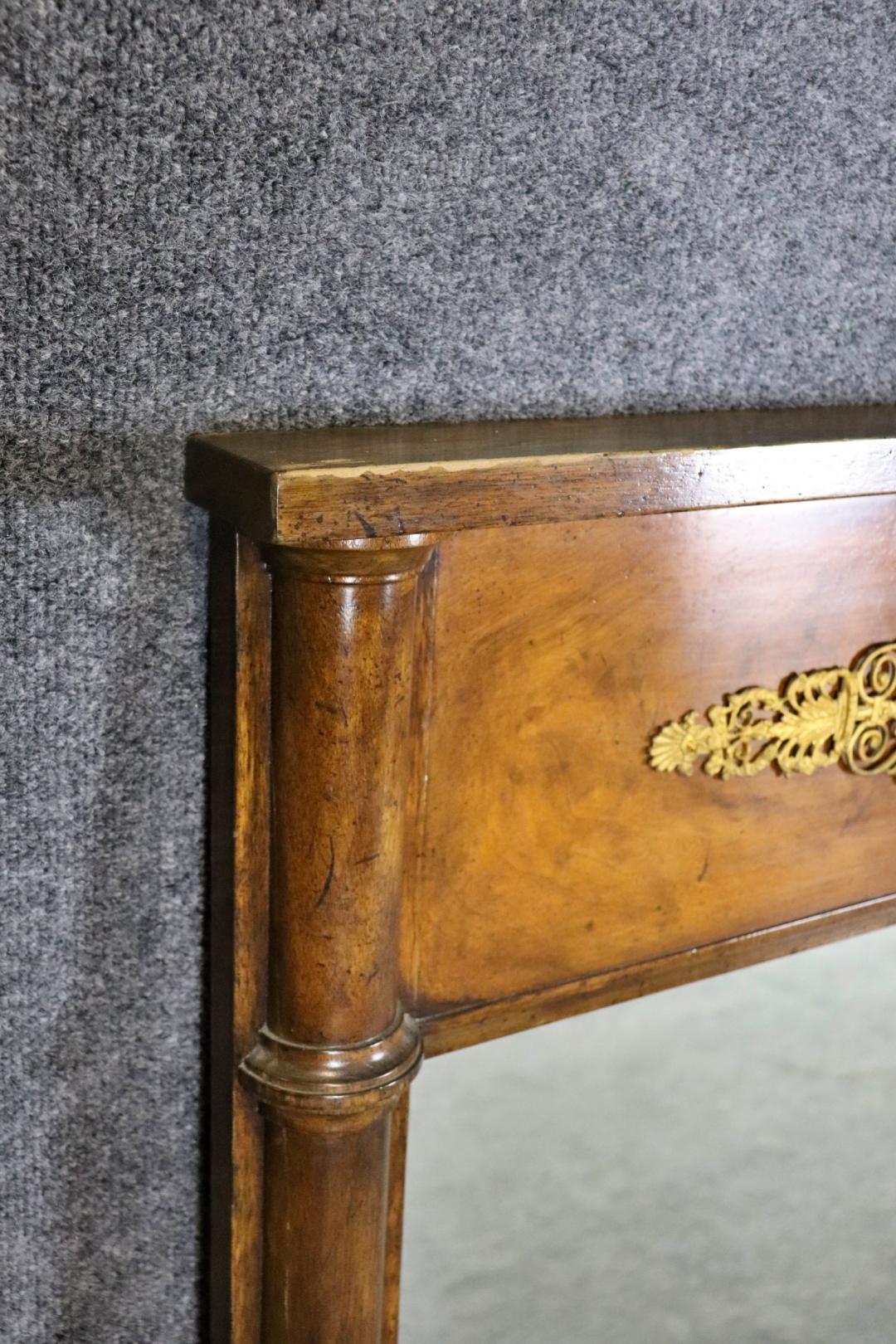 Late 20th Century French Empire Style Solid Walnut Bronze Ormolu Mantel Buffet Wall Mirror For Sale