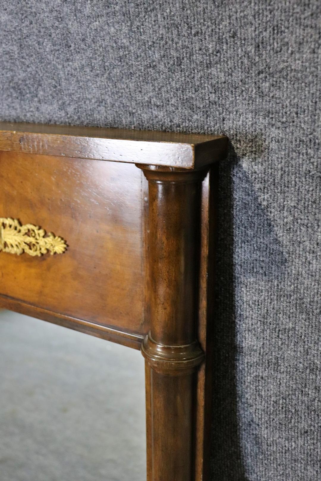 French Empire Style Solid Walnut Bronze Ormolu Mantel Buffet Wall Mirror For Sale 1
