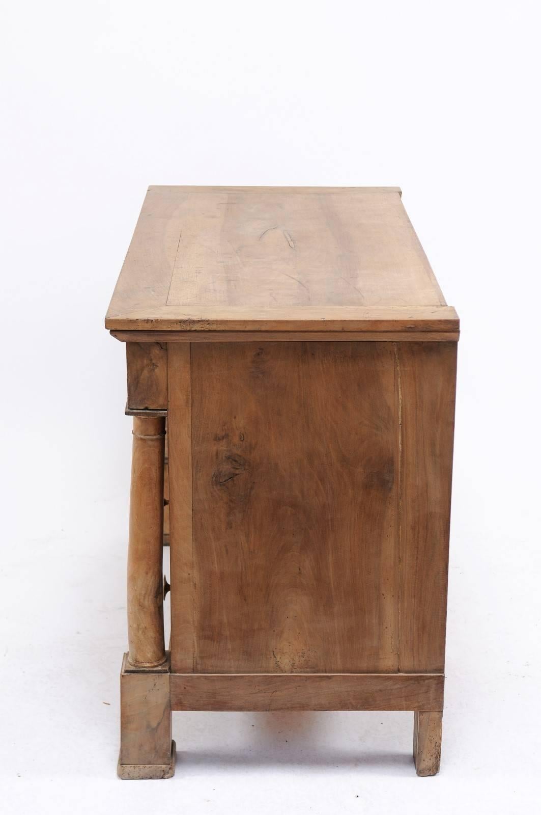 French Empire Style Stripped Four-Drawer Commode with Bookmarked Veneer, 1890s In Good Condition In Atlanta, GA